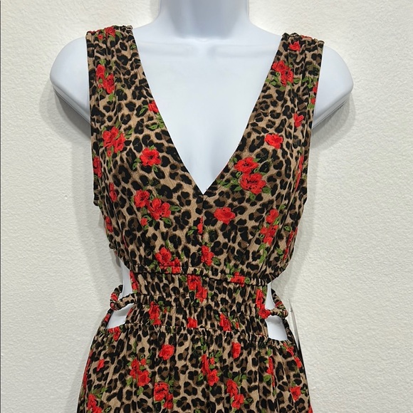Leopard Print Dress with Red Floral Accents - Picture 6 of 9